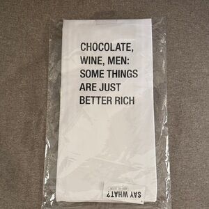 White Graphic Tea Towel - Chocolate, Wine, Men: some things are just better rich